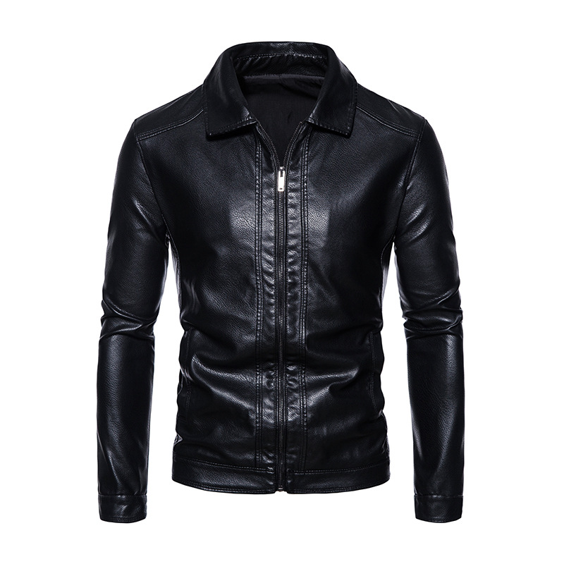 Neue trendige motorrad slim fit PU leder herren revers jacke business männer_voghion.com