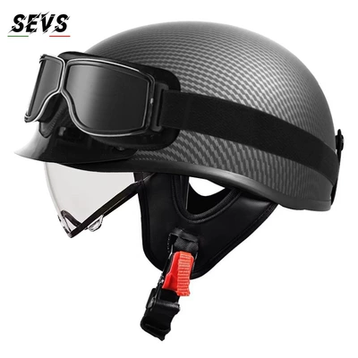 Motosiklet kaskı (dəbilqə) – vehicle helmet, Japanese-style scoop helmet - carbon-transparent-square-retro-mirror-m