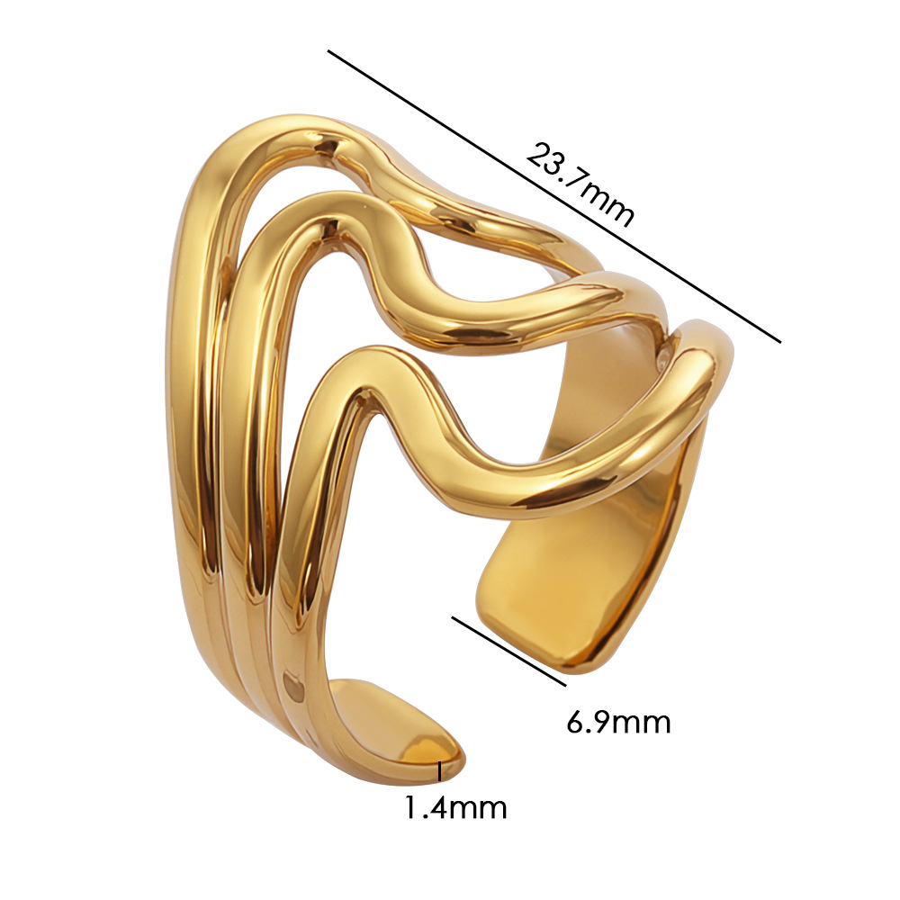 Anello a onde geometrico a tre strati anello aperto impilabile_voghion.com