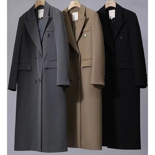 Khaki suit and windbreaker women's 2026 spring and autumn new style, small man, slimming and over the knee, medium and long temperament coat coat