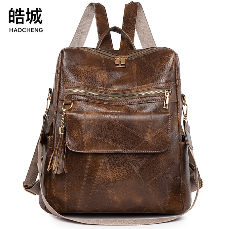 Nuevo producto de comercio exterior 2023 casual mujer mochila de cuero suave moda versátil multifuncional de doble uso mochila escolar