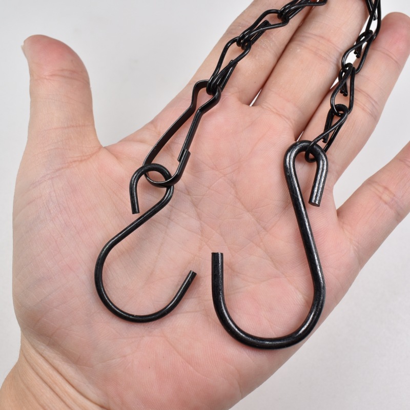 Cadena de doble gancho negra para colgar, cadena para jaulas de pájaros, cadena para colgar letreros, cadena de hierro con doble figura de ocho, cadena para macetas, cadena para iluminación