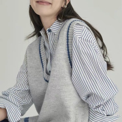 学院女孩 清冷文艺复古长羊毛混纺针织马甲背心
