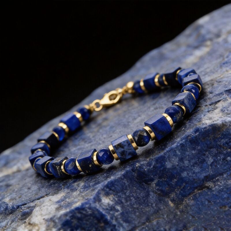 Popular foreign trade item: natural lapis lazuli square bracelet with a gold-colored iron core stone and adjustable stainless steel clasp, suitable for both men and women Popular foreign trade item: natural lapis lazuli square bracelet with a gold-colored iron core stone and adjustable stainless steel clasp, suitable for both men and women