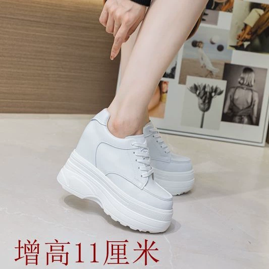 Белые туфли со скрытой высотой 11 см, женские туфли на платформе, новинка весны 2024, женские туфли из натуральной кожи, универсальные туфли с низким вырезом