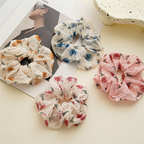 Japanese and Korean summer all-match ball head mesh plaid floral large intestine hair tie ins style female small fresh headband