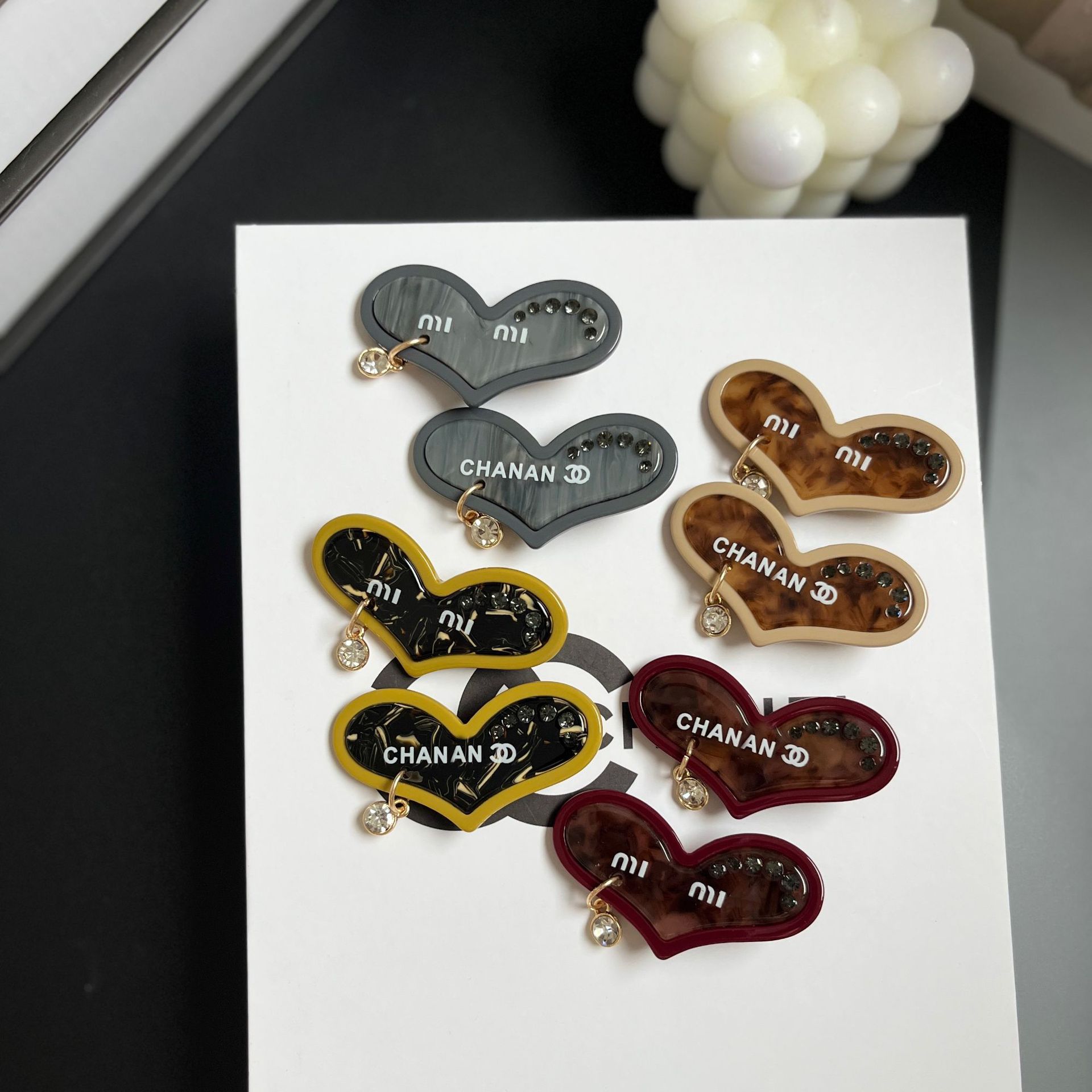 New Light Luxury Acetate Hairpin Heart Hair Clip Sweet Cool Style Rhinestone High-End Side Bangs Clip with Diamond Pendant Side Clip