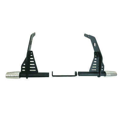 Motorcycle bumper: 300s anti-fall bar competitive bar - black-carbon-steel-one-word-bar-silver-tapered-aluminum-head-1-pair