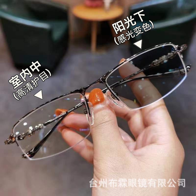 釣り糸フレーム半枠完成品近視眼鏡度数平光百合ビジネス金糸高精細ブルーレイ男女モデル