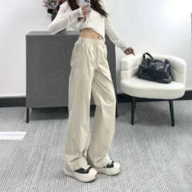 南油高版本Miu家26新款纯棉条纹垂顺有型质感直筒休闲长裤女爆款