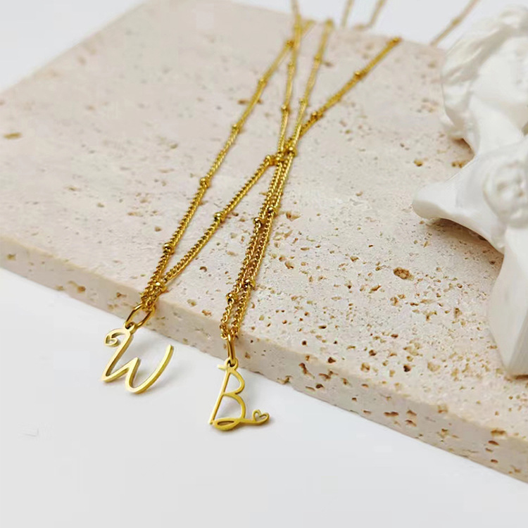 Letter Pattern Unisex Gender PVD Coated Real Gold Plated Letter Stainless Steel Simple Style Waterproof Non Tarnish 304 Stainless Steel Pendant Necklace