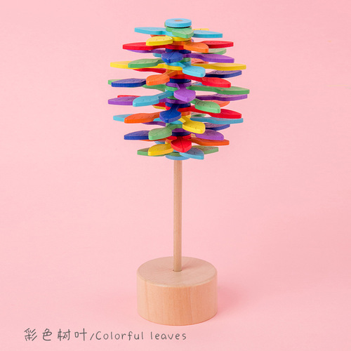 Adult Stress Relief Stacking Fun Toy, Rotating Lollipop, Wooden Turning Fun Stacking Toy for Children and Boys