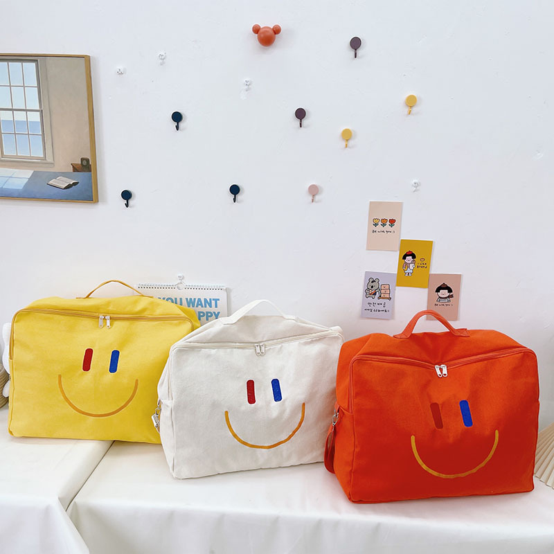Large Capacity Canvas Travel Bag Korean Children Messenger Bag Smiley Shoulder Bag Kindergarten Quilt Storage Bag Wholesale