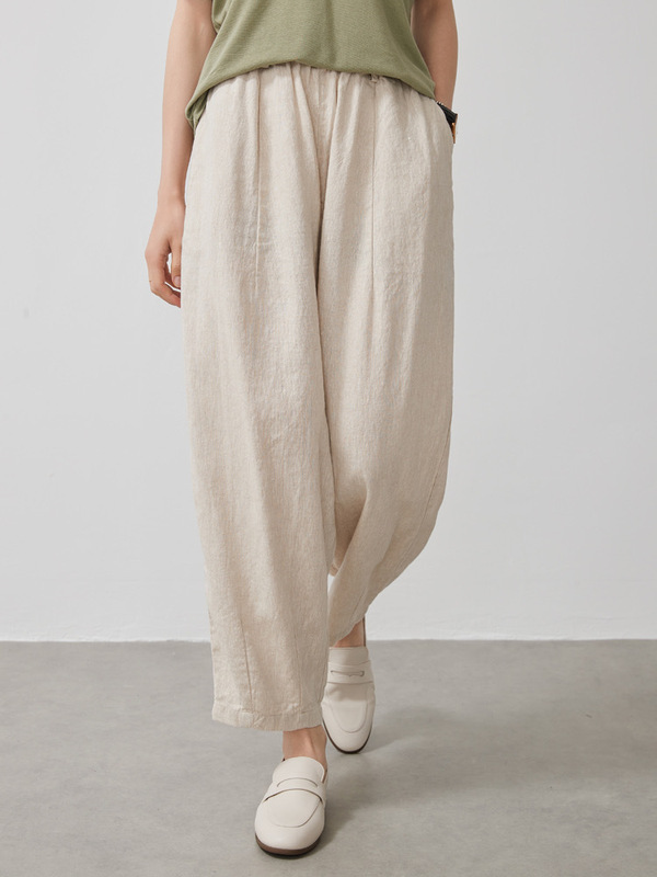 Japanese Commuter Simple Guest Supply 9 Micro-thick Chunchun Linen Art Simple Nine-point Nuckle Loose Casual Carrot Pants