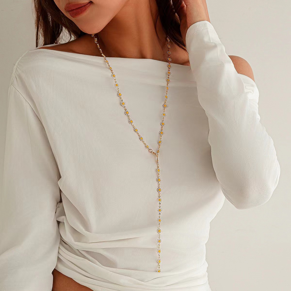 Elegant Vacation Modern Style Flower Alloy Handmade Chain Lobster Trigger Clasp Closure Y-necklaces Wholesale display picture 13