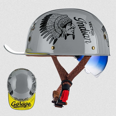 Motosiklet kaskı (dəbilqə) – Cross-Border Motorcycle Helmet, Retro Half Helmet - rw03s-gray-indian-with-blue-lenses-m-size-53-54cm