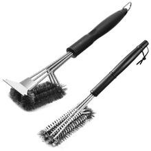 批发亚马逊不锈钢烧烤刷钢丝刷烧烤炉烧烤清洁刷BBQ烧烤工具