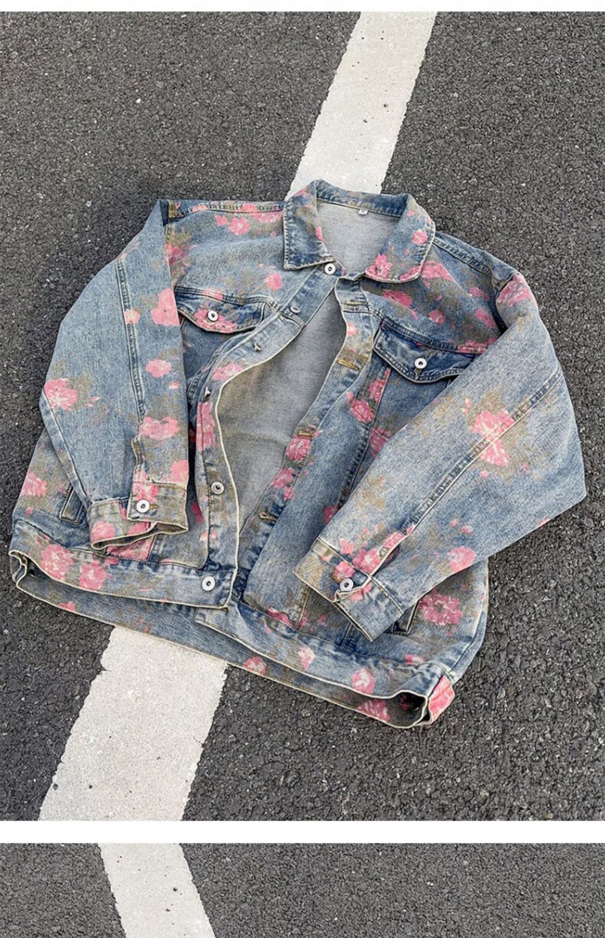 Men's Clothing Unisex Floral Print Denim Jacket Spring Autumn Trendy Designer Collared Workwear Jacket American High Street Style_mkmklike.com