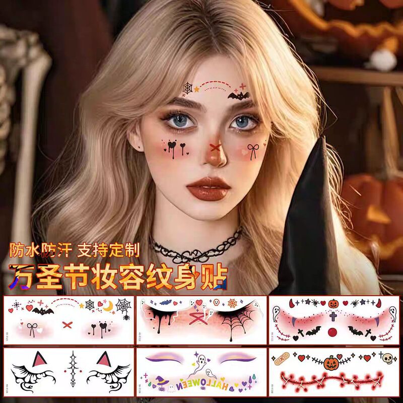 Halloween Face Stickers for Girls, Cute Ghost Costumes, Easy to Clean, Long-Lasting Tattoo Stickers, Face Makeup Stickers for Kidsren