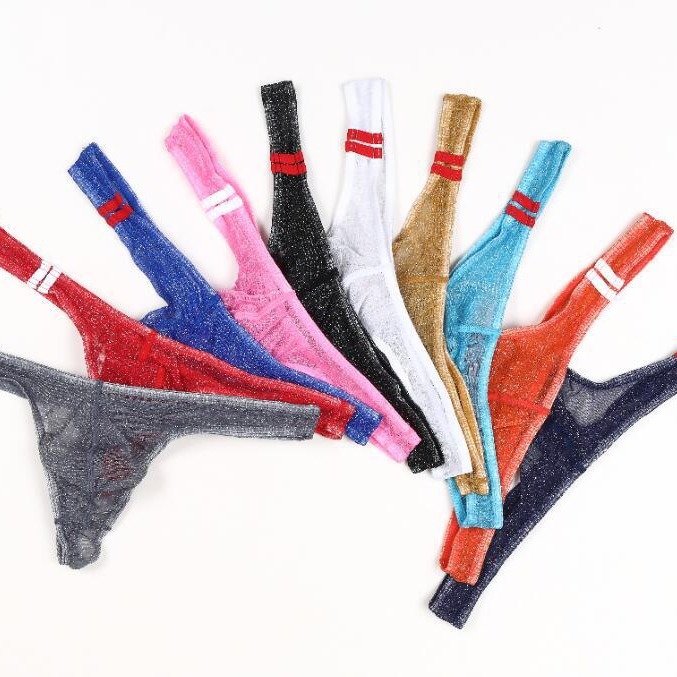 Europa y América del comercio Exterior GAY ropa interior de los hombres Europeos y Americanos perspectiva fina bolsa de malla de cintura baja Tanga T pantalones Plus tamaño E079