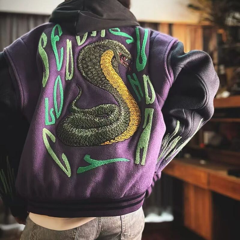 650g Heavy Embroidery Closed Sunday Viper Jacket Baseball American Loose Casual Quilted Thickened Jacket 650g Heavy Embroidery Closed Sunday Viper Jacket Baseball American Loose Casual Quilted Thickened Jacket