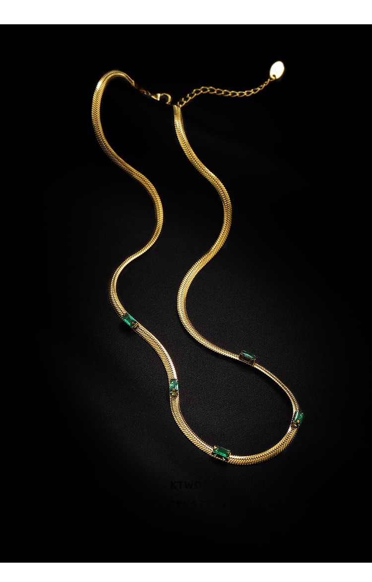 Fashion Color Block Titanium Steel Zircon Necklace_colorza_1