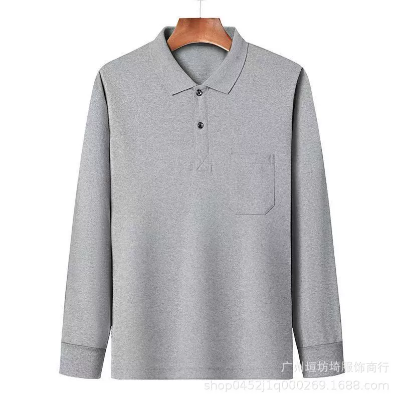 Хлопковая футболка с длинными рукавами мужская осенняя куртка с отворотом сплошной цвет мужская футболка среднего и пожилого возраста верхняя одежда рубашка поло