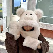 韩版加厚帽子围巾手套一体户外仿兔毛骑行护耳三件套三合一帽子