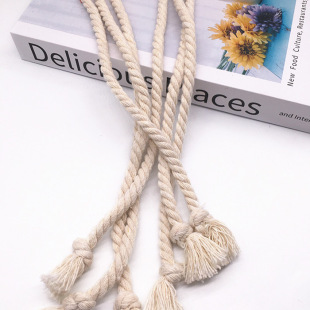 Three-strand braided cotton hemp rope modern simple white window decoration strap solid color tassel hanging decoration 9mm thick curtain rope