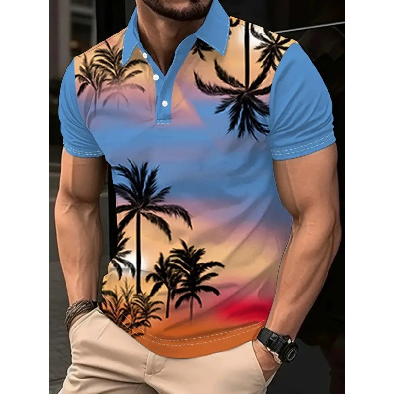 2024 новый стиль трансграничный повседневная мужская рубашка поло 3D печать дышащая мода рубашка поло фабрика прямых продаж