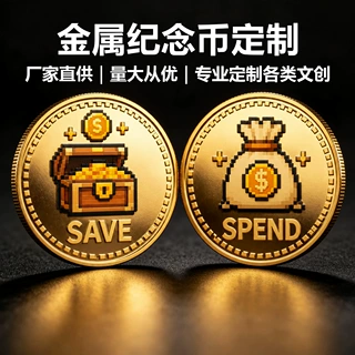 金属纪念币定制像素风SAVE SPEND决策币卡通宝箱钱袋游戏决策币