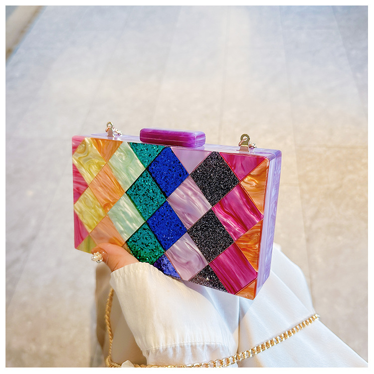 New cross-border foreign trade women's checkered acrylic bag, dinner bag, single-shoulder crossbody wedding and banquet clutch bag undefined