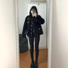 2025年冬季新款新品羊羔毛绒女设计韩系气质新品夹棉棉衣外套黑