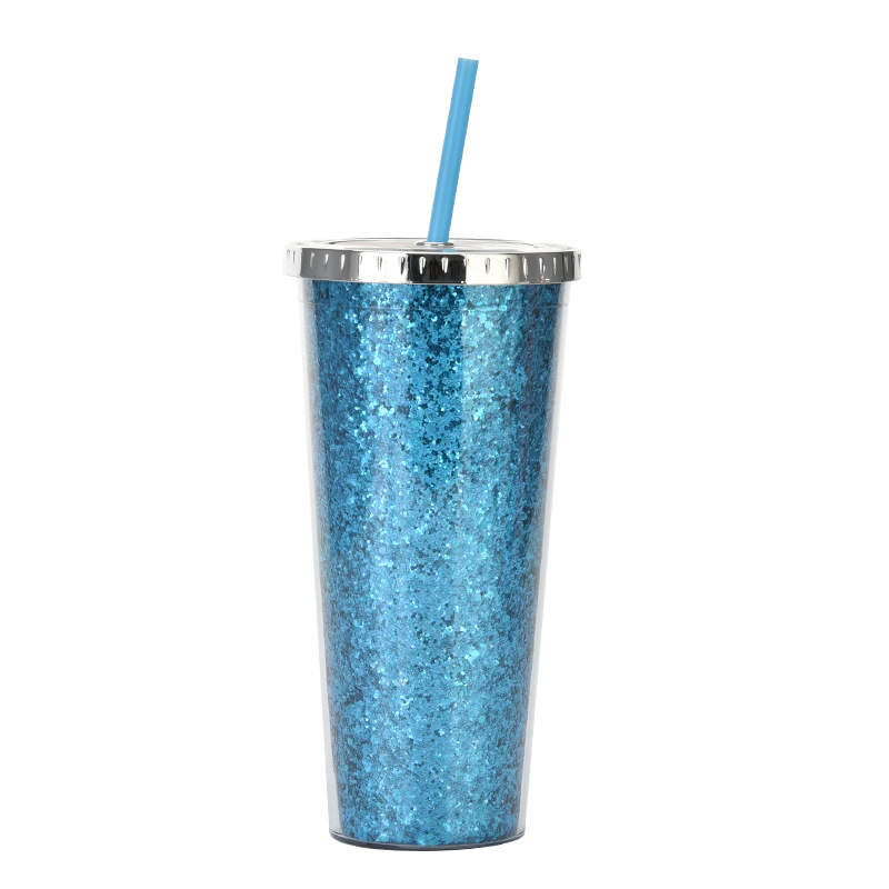 Copa de paja de plástico de doble capa de gran capacidad Amazon 24oz como taza de agua universal de comercio electrónico transfronterizo para estudiantes masculinos y femeninos