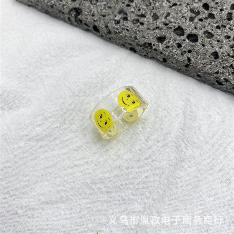 Nuevo acetato resina expresión humor anillo transparente diversión ins estilo colorido Smiley cara apilada anillo