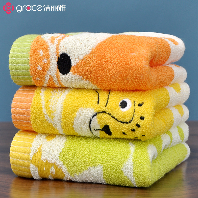 Jieliya Cotton Class A Children's Towel Soft Skin-friendly Face Washing Cartoon Household Absorbent Hair-free Cotton Face Towel