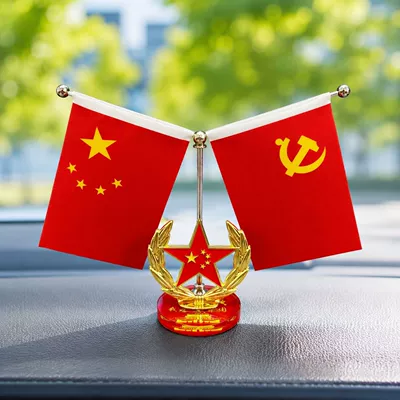 High-end crystal car red flag ornament for interior use, suitable for dashboard, center console, and office desk decoration (Car ornaments) - the-small-flagpole-is-about-17cm-tall-type-a-crystal-unit-base-alloy-pentagram