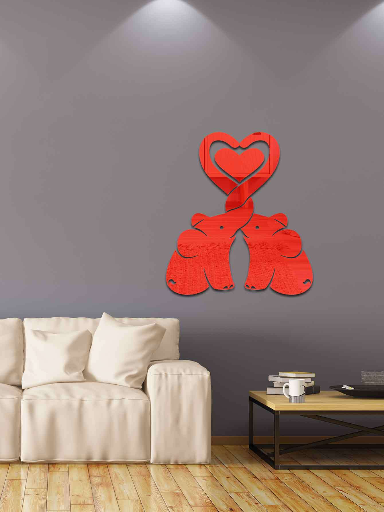 3d Heart Elephant Acrylic Wall Sticker Decorative Mirror Home Decor_voghion.com