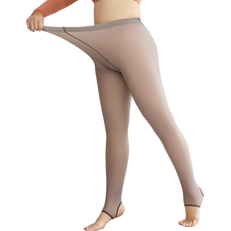 Pantalones S165 de talla grande en color gris azafata, pantimedias de invierno con forro polar, leggings, efecto de piernas descubiertas, talla extra grande.