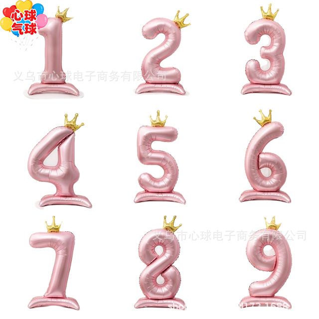 42 Inch Standing Base Princess Powder Crown Digital Balloon Girl Birthday Anniversary Party Decoration Balloon