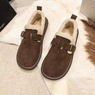 Plus Size Women's Shoes 41 to 42 Winter Birkenstock Shoes Women's Furry Shoes 2025 New Winter Velvet Cotton Shoes Loafers