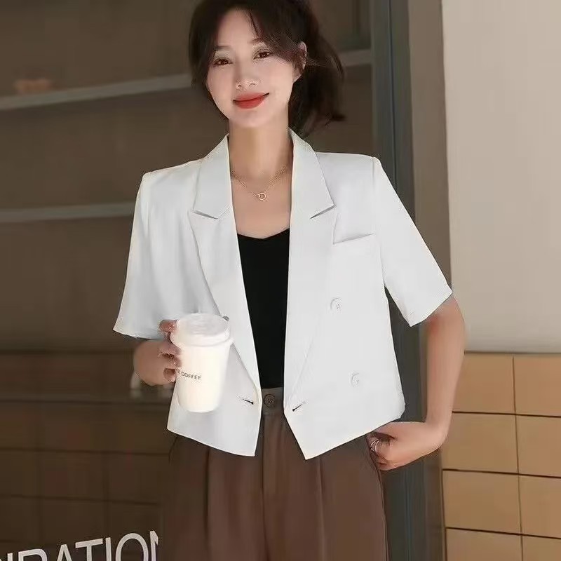 黑色西装外套女小个子韩版宽松显瘦短款职业气质夏季工作西服短袖