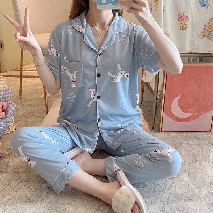 Pantalones de manga corta pijamas de las mujeres de verano estilo coreano ins cardigan leche traje de seda hogar ocio dibujos animados estudiante fuera image 7