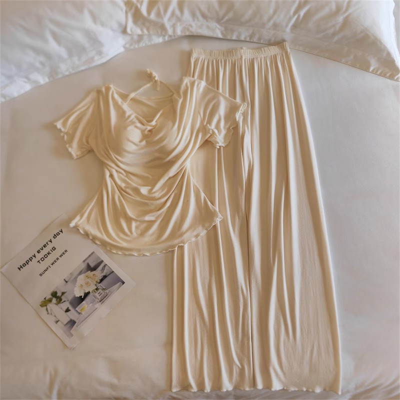 33027.3#부드러운 커스터드(고정 가슴 패드 포함) 반팔 + 바지