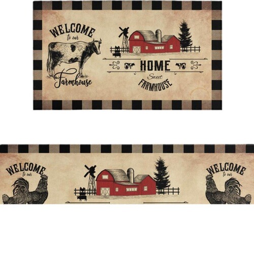 Farmhouse Farm Chicken Ground Mat Kitchen Two-Piece Entrance Door Mat Foot Mat TEMU Non-Slip