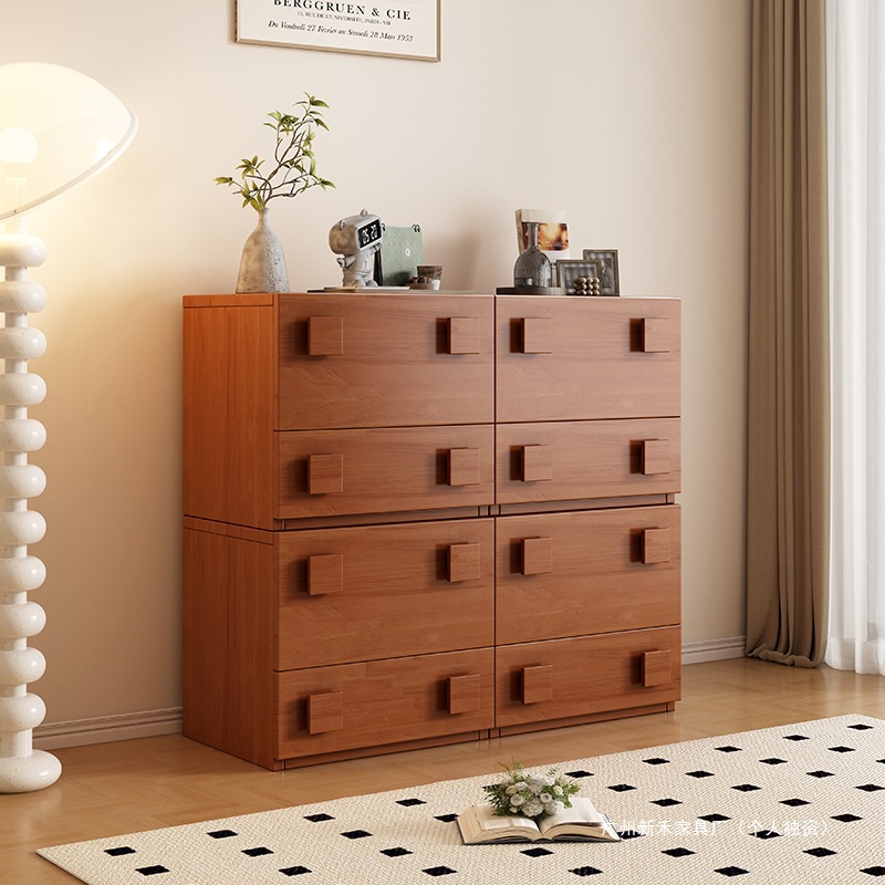 Antique-Style Carmen Solid Wood Five-Drawer Chest of Drawers, Bedroom Storage Cabinet, Living Room Storage Cabinet, Simple Wardrobe, Modern Modular Cabinet