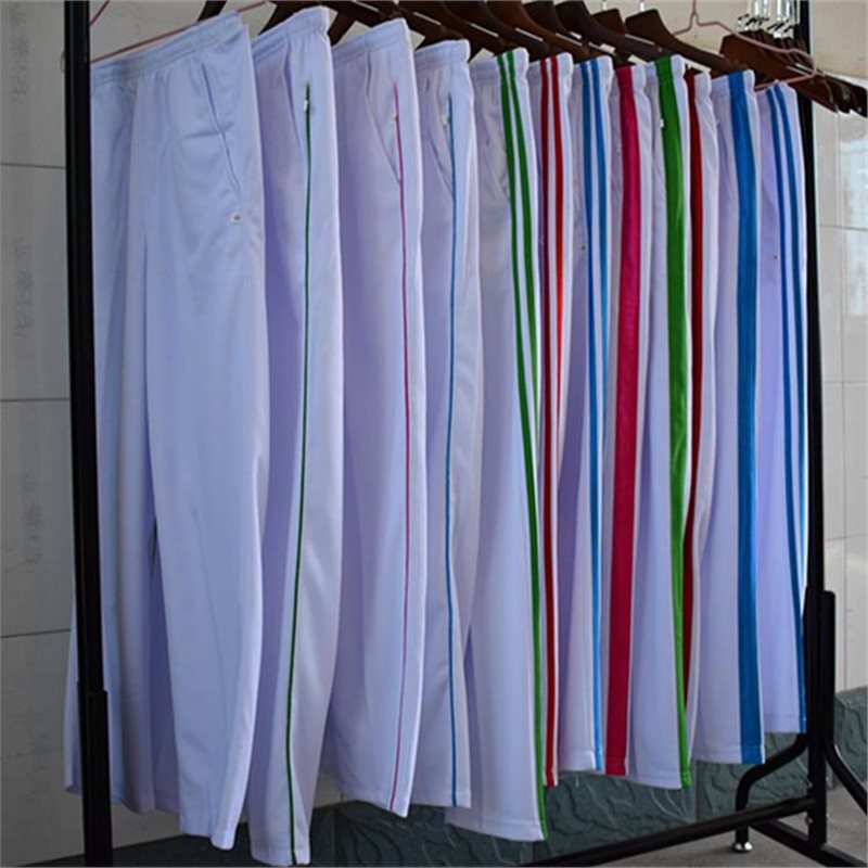 Pure White Sports Pants with Two Stripes, Square Dance Casual Pants for Middle and High School Male and Female Students, Sports Pants, Large Size