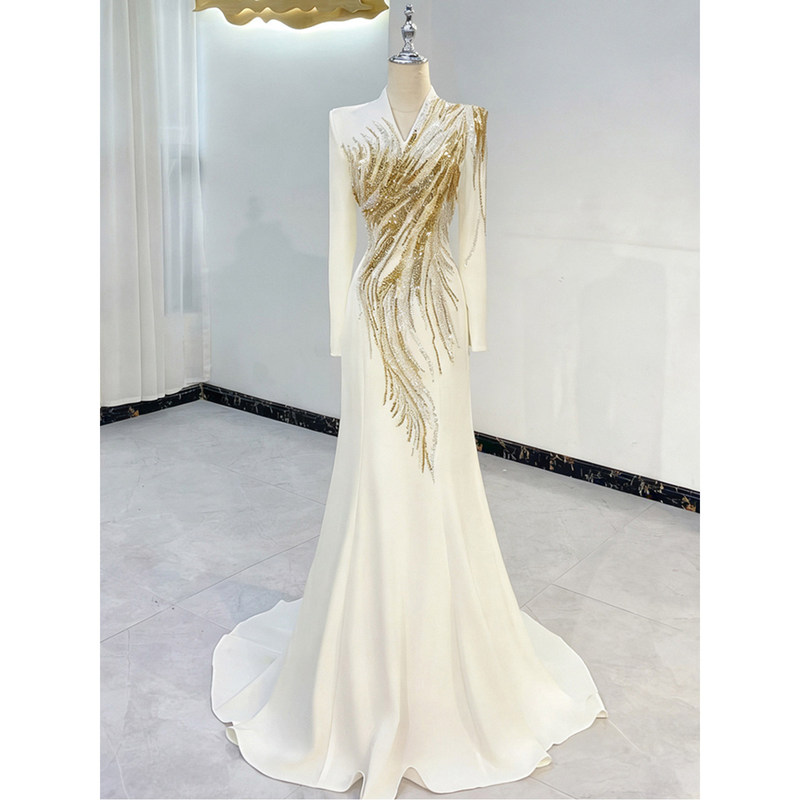 Elegant and dignified banquet host dress, 2026 new model, ethnic vocal art examination performance attire for formal occasions Elegant and dignified banquet host dress, 2026 new model, ethnic vocal art examination performance attire for formal occasions