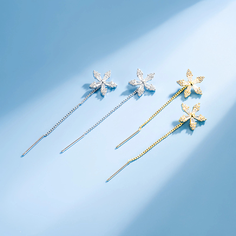 S925 plata esterlina chapado 14K oro cristal flores largas líneas de orejas bordadas nicho femenino diseño de lujo ligero de alto nivel auriculares versátiles
