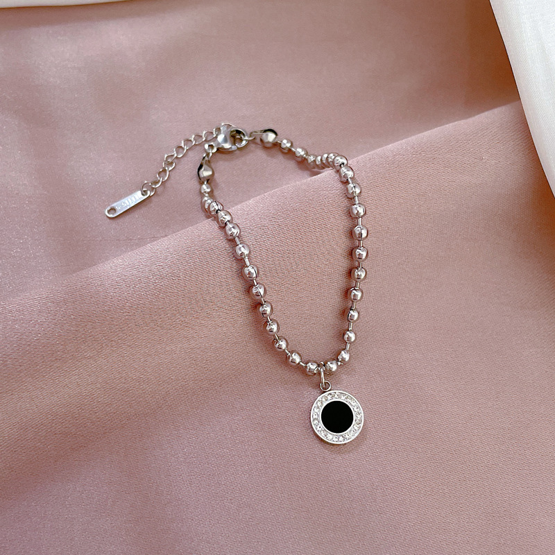 Titanium Steel Bead Chain Bracelet With Agate And Diamond Details_voghion.com